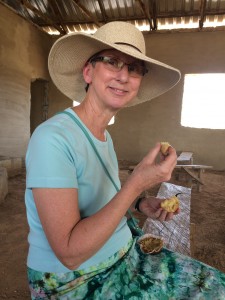 Julie Heisey enjoys a muffin