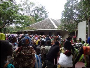 Widows gathered to receive aid